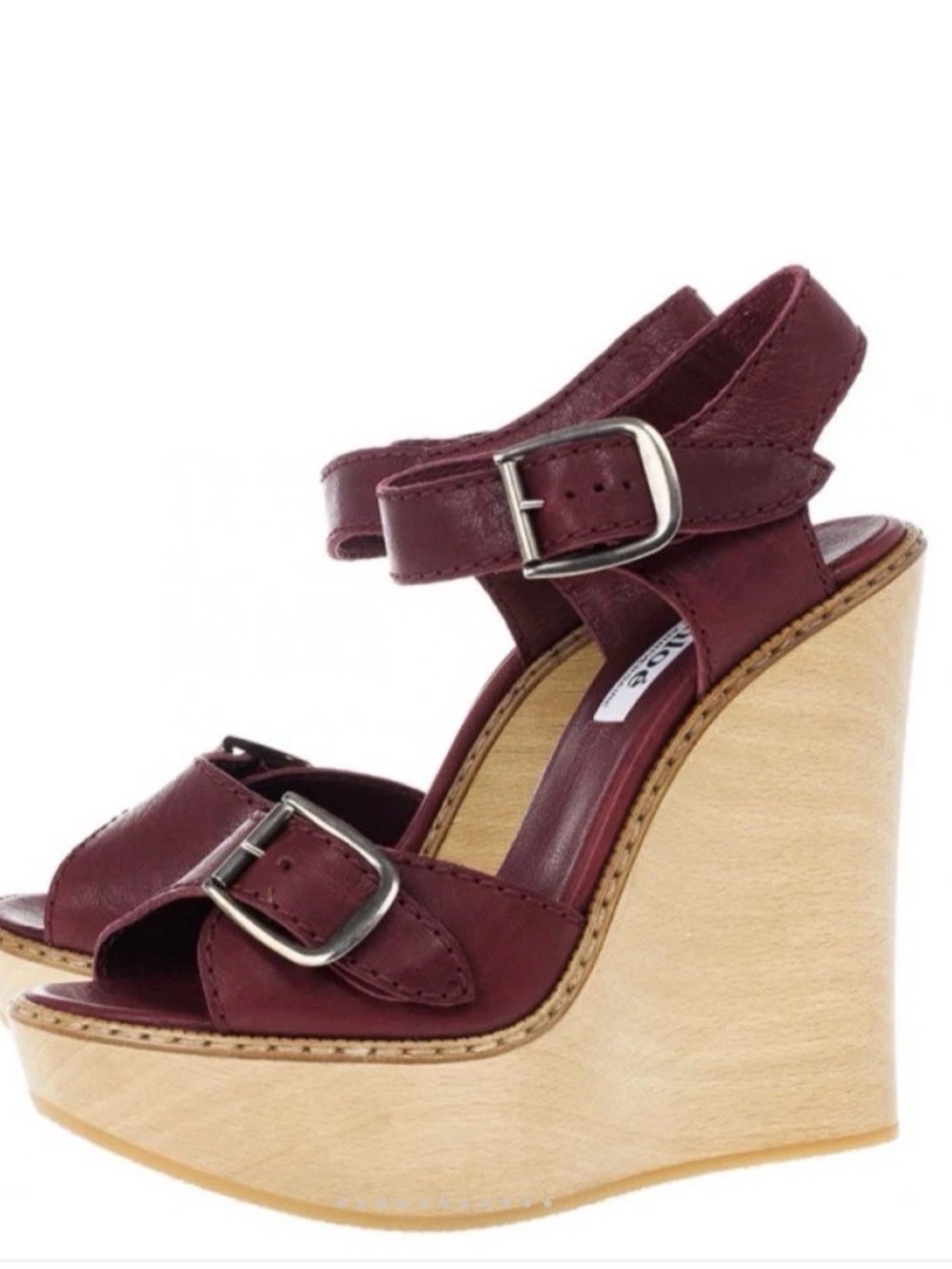Chloe Burgundy Leather Wedge Sandals with Buckle Straps anniversary edition